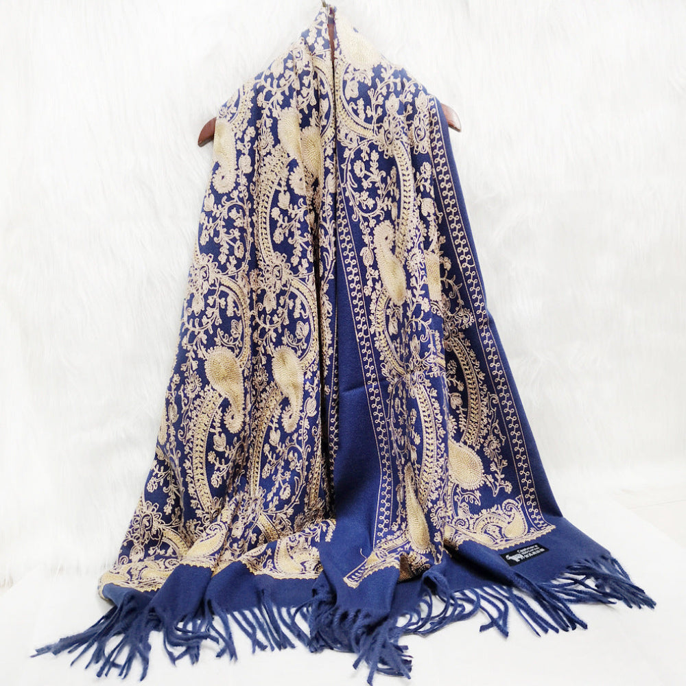 Cashmere Gold Cashew Scarf Embroidered Ethnic Style