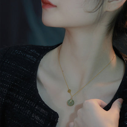 Retro Blessing Card Hetian Jade Necklace For Women