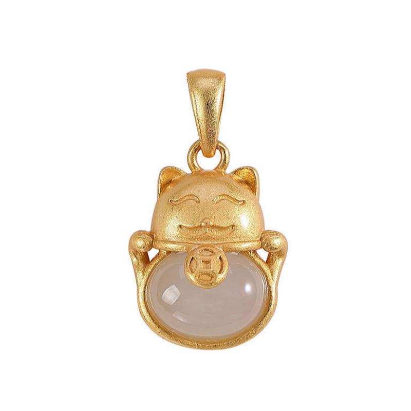 Lucky Cat Hetian Jade Ancient Law Gold Pendant Female Niche