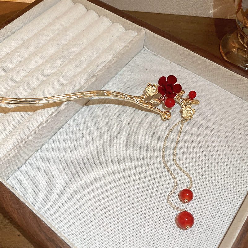 Chinese Style Retro Plum Blossom Branch Tassel Hairpin-4