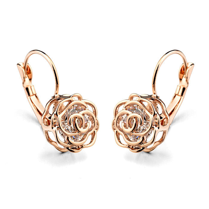 Camellia Ladies Earrings Simple Gold-plated Hollow Personality Earrings Female Earrings