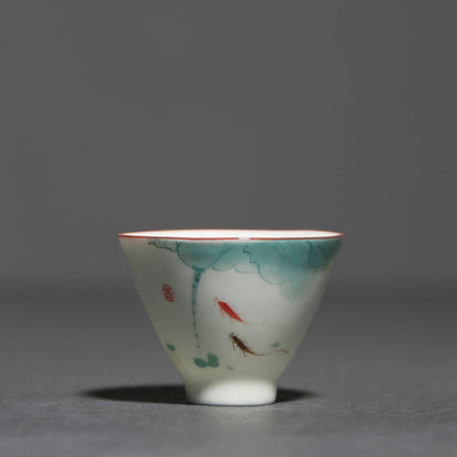 Hand Painted Fish Play Underglaze Porcelain Tea Cup