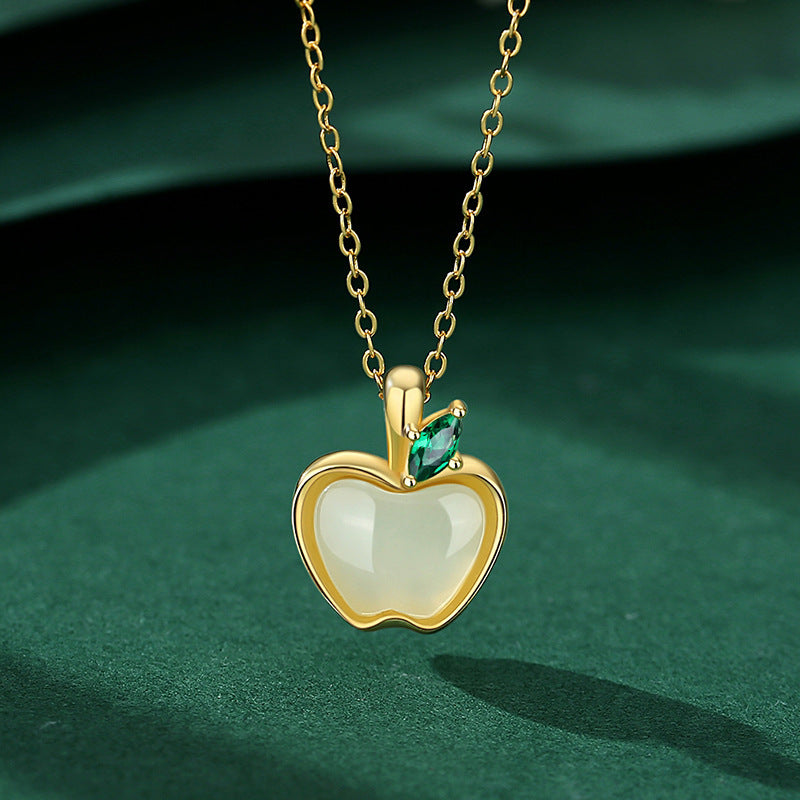 Frauen -Friedensfrucht und Tian -Jade -Halskette von Frauen sterling Silber