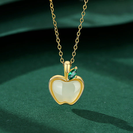 Women's Sterling Silver Peace Fruit and Tian Jade Necklace