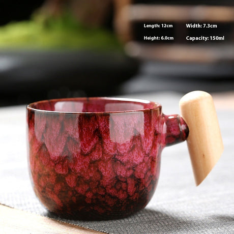 Kiln-changed Ceramic Cup Wooden Handle Teacup Small Coffee Cup-6