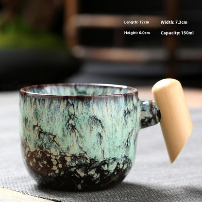 Kiln-changed Ceramic Cup Wooden Handle Teacup Small Coffee Cup-5