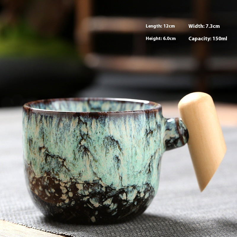 Kiln-changed Ceramic Cup Wooden Handle Teacup Small Coffee Cup-5