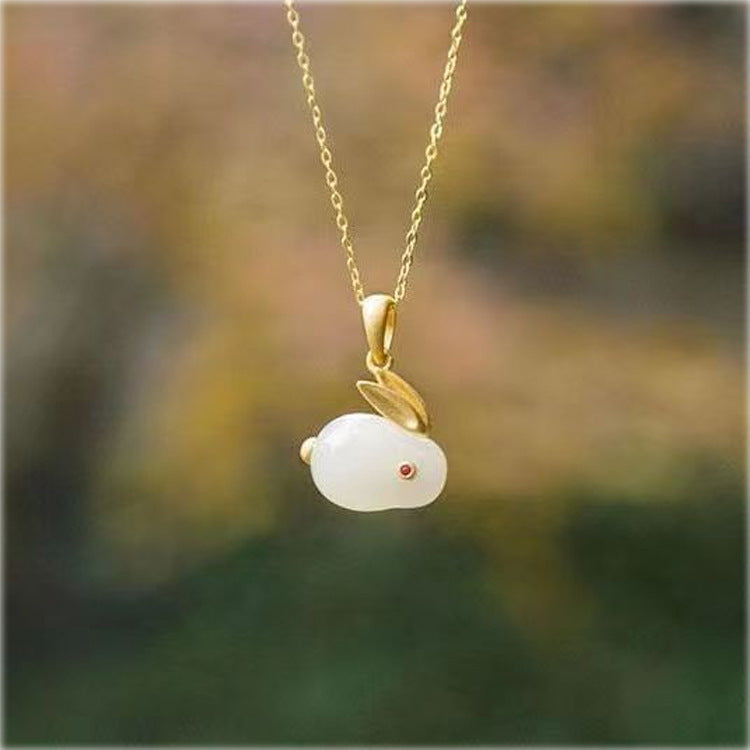 Hare Hotian Jade Pendant Sterling Silver Necklace