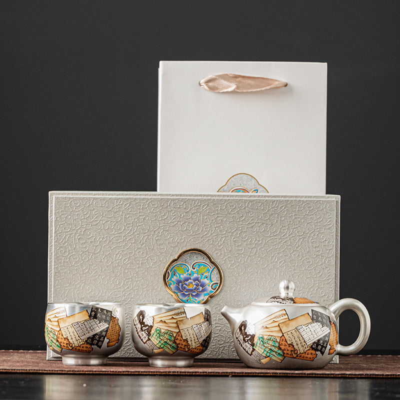 Silber gepackte Teekanne Teetasse Chinesisches traditionelles Muster kreativer Tee -Set