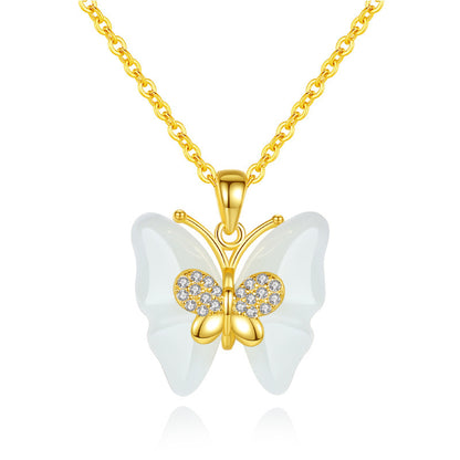 Hetian Jade Diamond Butterfly Halskette Mädchen