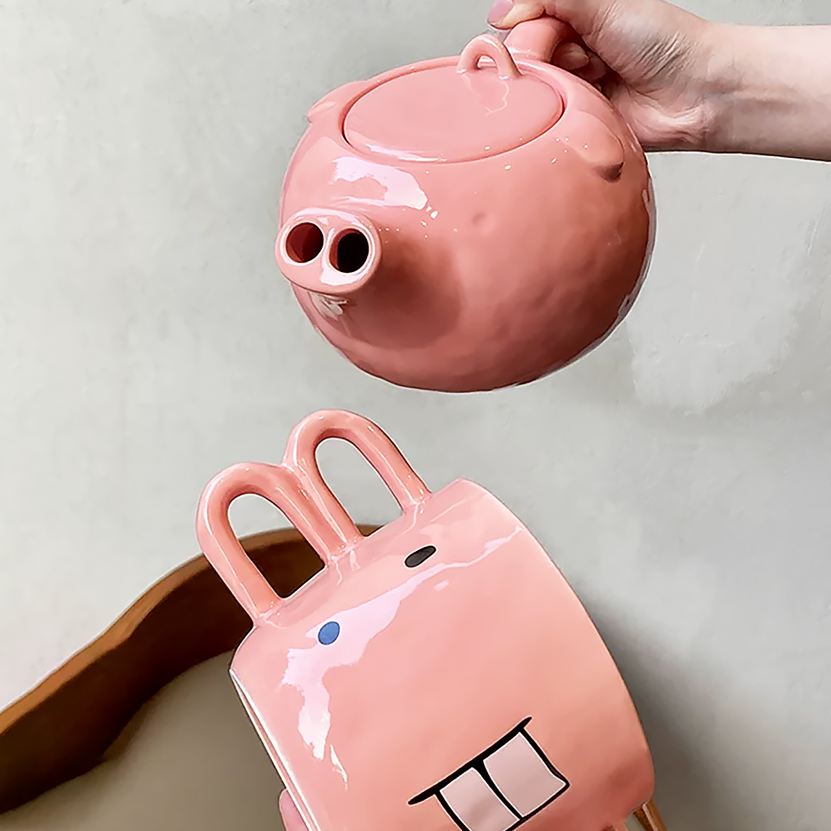 Funny Pig Nose Ceramic Teapot and Mug Set Gift-4