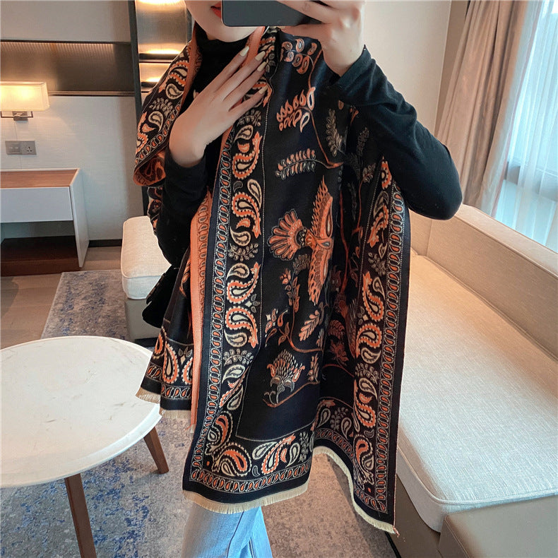 Retro Ethnic Style Blue Bird Scarf For Women