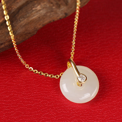 Hetian Jade Silver Necklace Female 925 Sterling Silver Round Jade Pendant