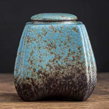 Home Ceramic Kiln Turns Blue Tea Caddy