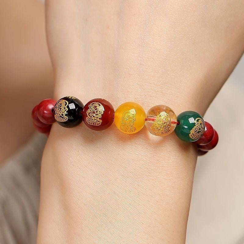 Five Gods of Wealth Cinnabar Bracelet Natural Purple Gold Sandstone