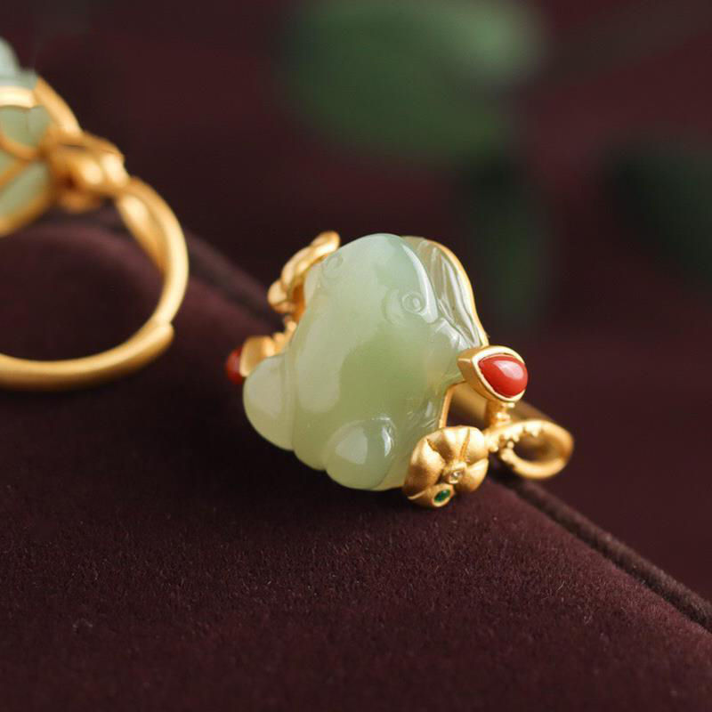 Frosch natürlicher blau und weißer Jade -Frauenring