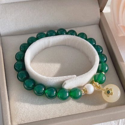 New Ancient Style Green Agate Golden Jade Flowers Bracelet-4