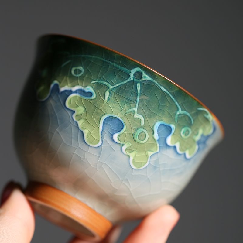 Chinese Underglaze Porcelain Hand Painted Ice Crack Teacup-3