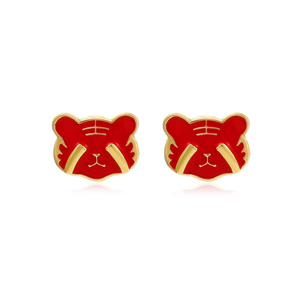 Sweet Temperament Diamond Little Tiger Earrings Chinese Zodiac