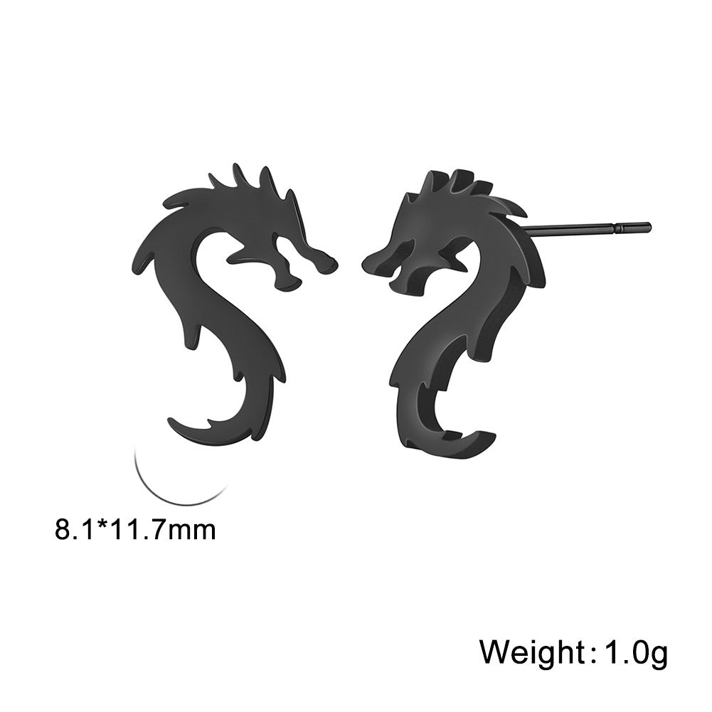 Mini Chinese Dragon Earrings Women's Titanium Steel