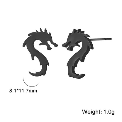 Mini Chinese Dragon Earrings Women's Titanium Steel