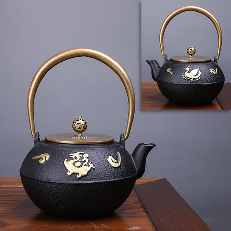 Creative Literary And Art Hand-made Boiled Teapot Happy Iron Teapot