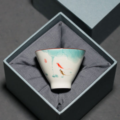 Hand Painted Fish Play Underglaze Porcelain Tea Cup