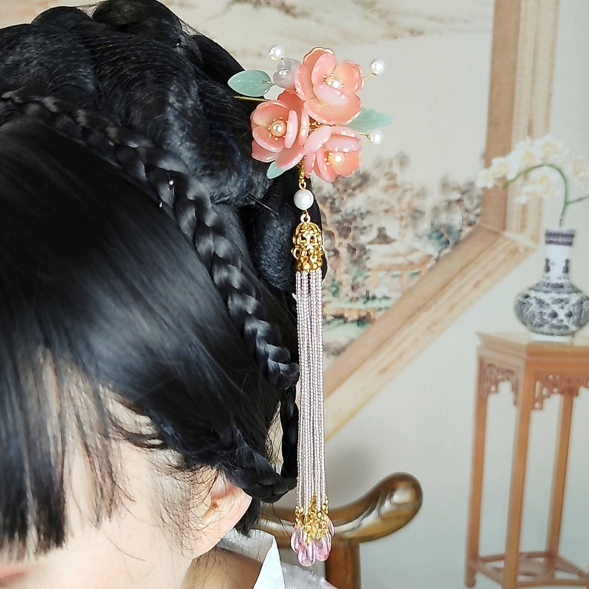 Ancient Style Tassel Headdress Three-dimensional Plum Blossom Hanfu Hairpin-3