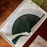 Ancient Style Dark Green Cherry Blossom Summer Portable Folding Fan-7