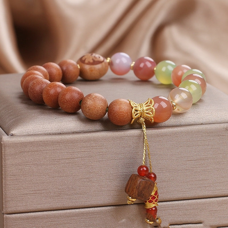 Chinese Style Artistic Retro Sweet Natural Agate Sandalwood Bracelet-3