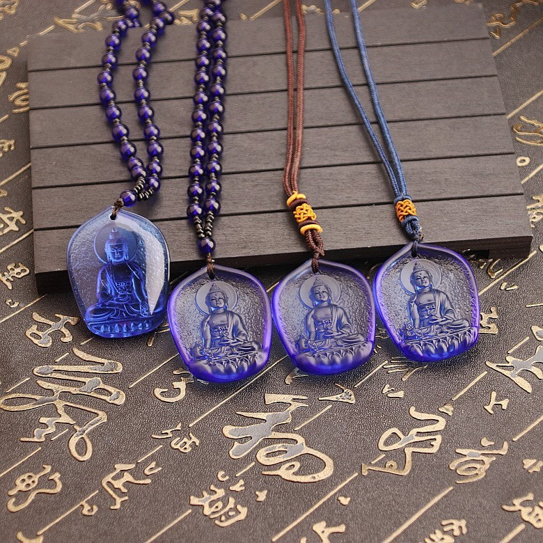 Ancient French Glaze Crystal Pendant Temple Binding Supplies With Protective Talisman Necklace