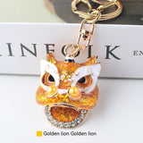 Chinese Style Southern Lion Diamond Pendant Keychain-2