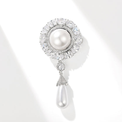 High-end Palace Style Zircon Brooch Water Drop Pearls Temperament Accessories