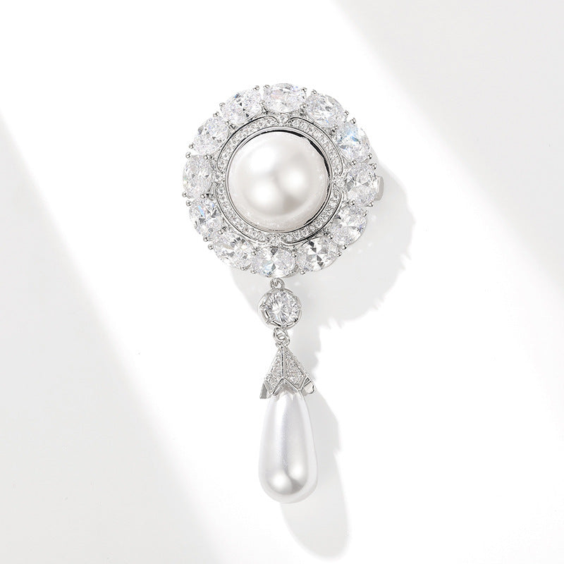 High-end Palace Style Zircon Brooch Water Drop Pearls Temperament Accessories