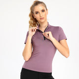 Women's Short-sleeved Yoga Clothes Half Zipped Stand Collar Top