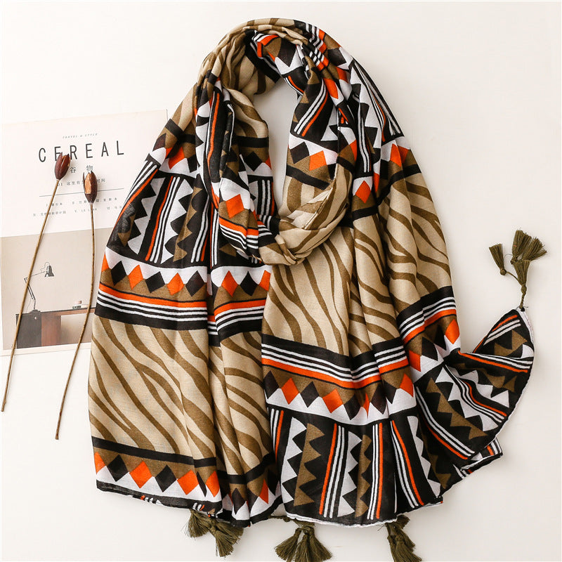 Foreign Trade Retro Ethnic Style Cotton and Linen Silk Scarf