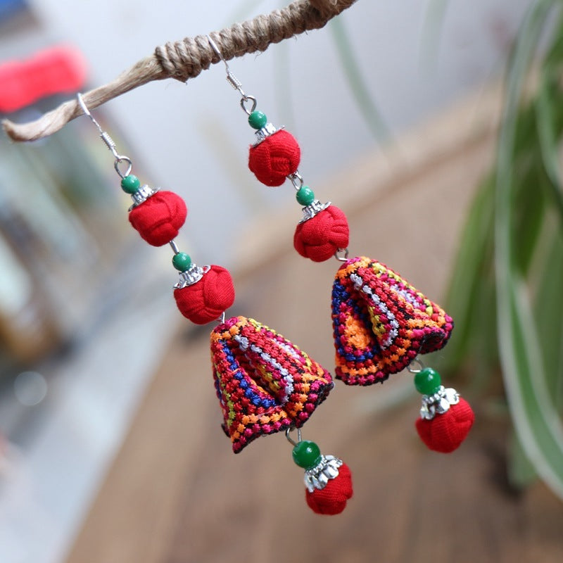 Ethnic Style Chinese Frog Fabric Earrings Cotton And Linen Accessories Embroidery