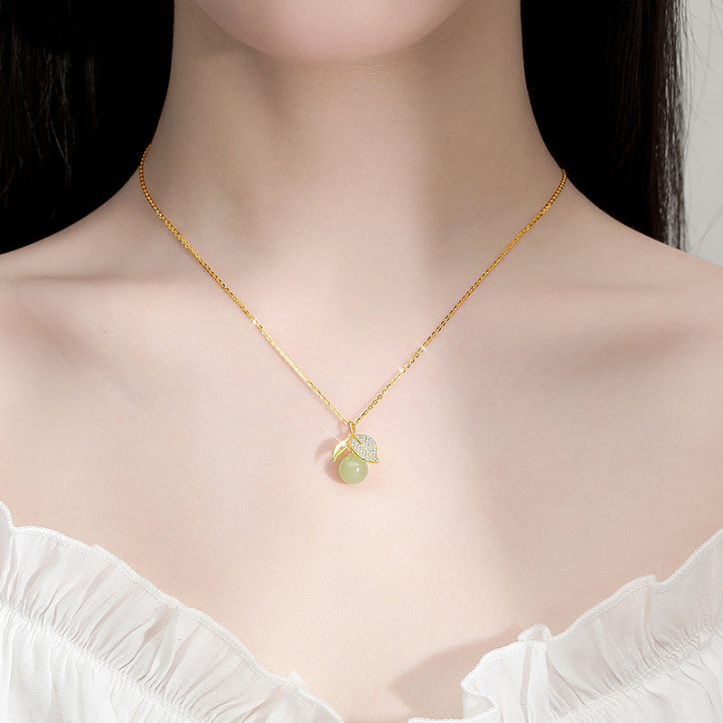 Natural Hotan Jade Leaf Necklace Female S925 Silver