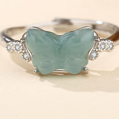 Natural Blue Water Jade Butterfly Ring for Women