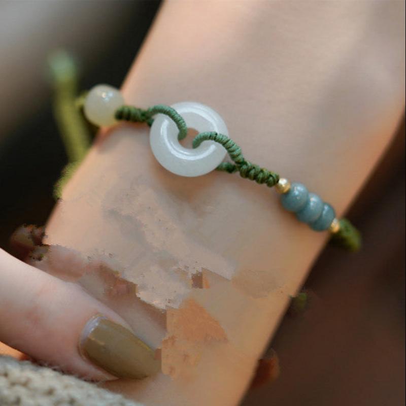 Natural Hetian Jade Transfer Zhufu Brand Safety Buckle Bracelet Female Niche Retro