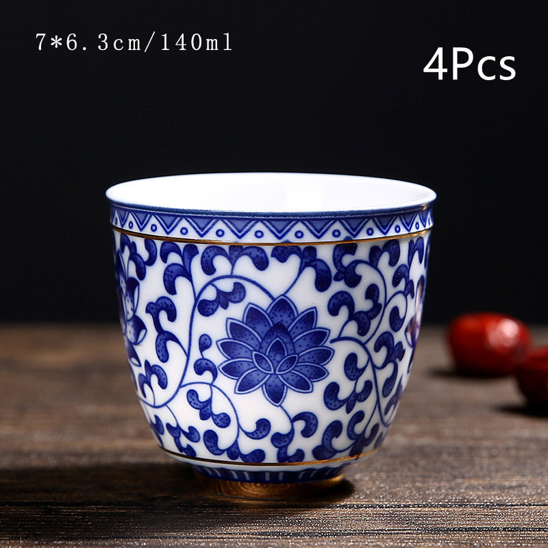 Vintage Chinese Blue and White Porcelain Ceramic Coaster Teacup Set-7