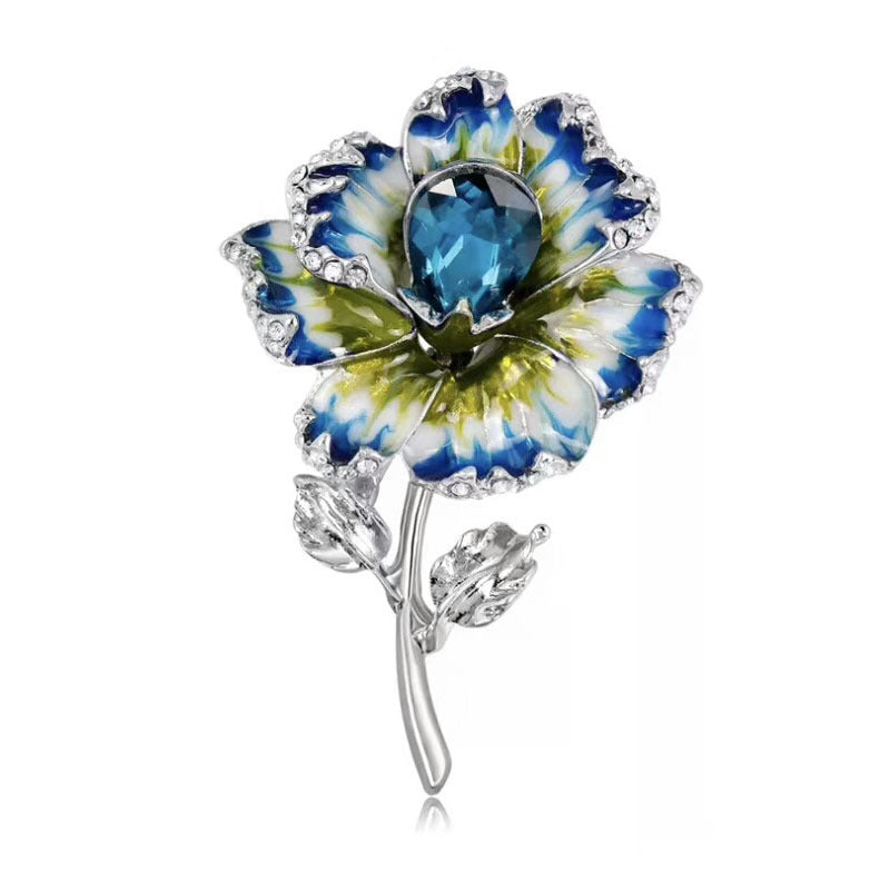 Crystal Enamel Painted Flower Brooch