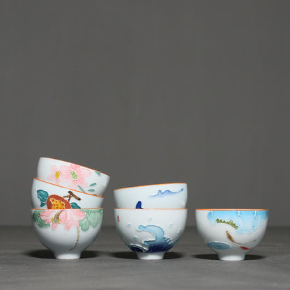 Hand-painted Flower Kung Fu Tea Set Ceramic Household Tea Cup Gift Box