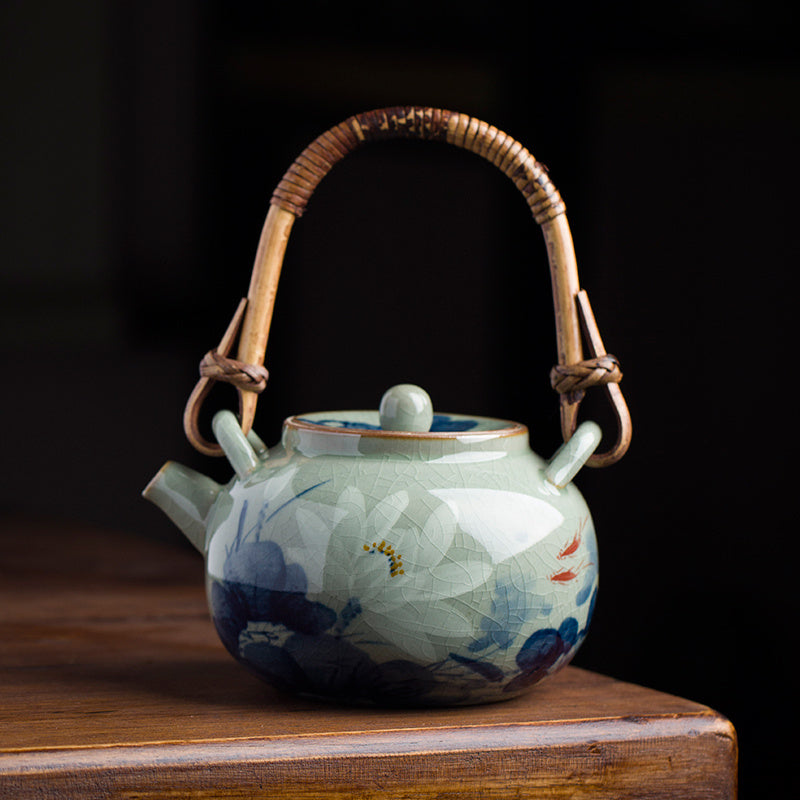 Ceramic Teapot Exquisite Hand-painted Underglaze Lotus Flower Tea Kettle