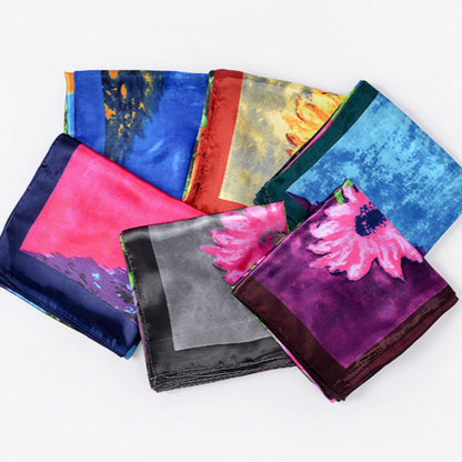 Silk Scarf Oil Painting Satin Square Scarf