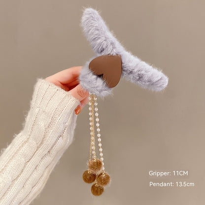 Plush Bow Tassel Hairpin Shark Clip