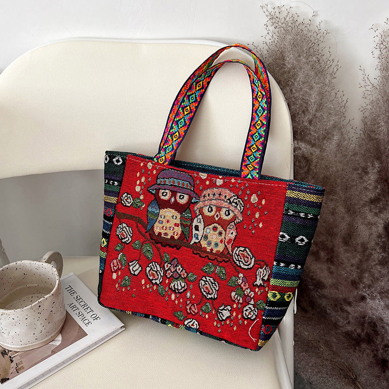 Ethnic Style Animal Three-dimensional Embroidered Canvas Handbag-12