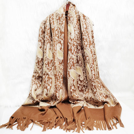 Cashmere Gold Cashew Scarf Embroidered Ethnic Style