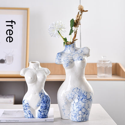 Keramik -Vase -Dekoration Kunstkörper klein blau und weiße Textur Homestay