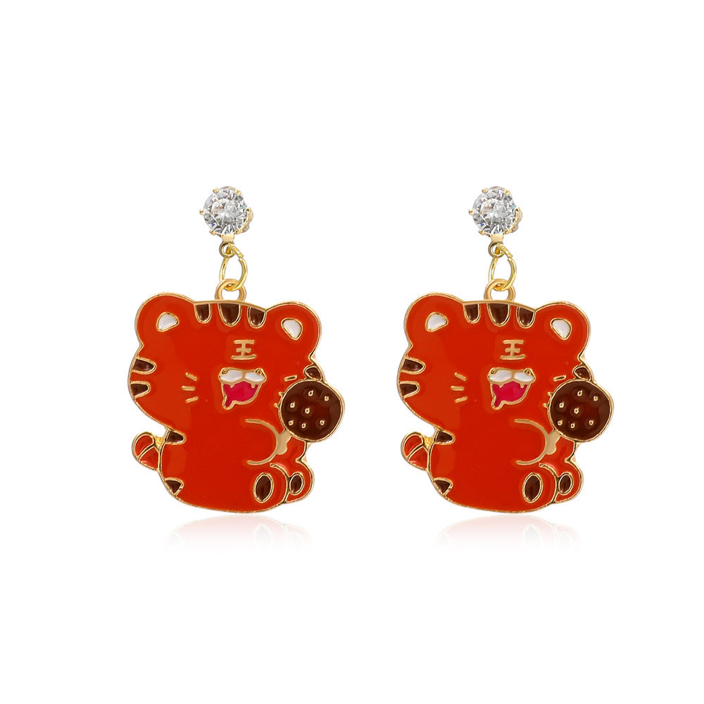 Sweet Temperament Diamond Little Tiger Earrings Chinese Zodiac